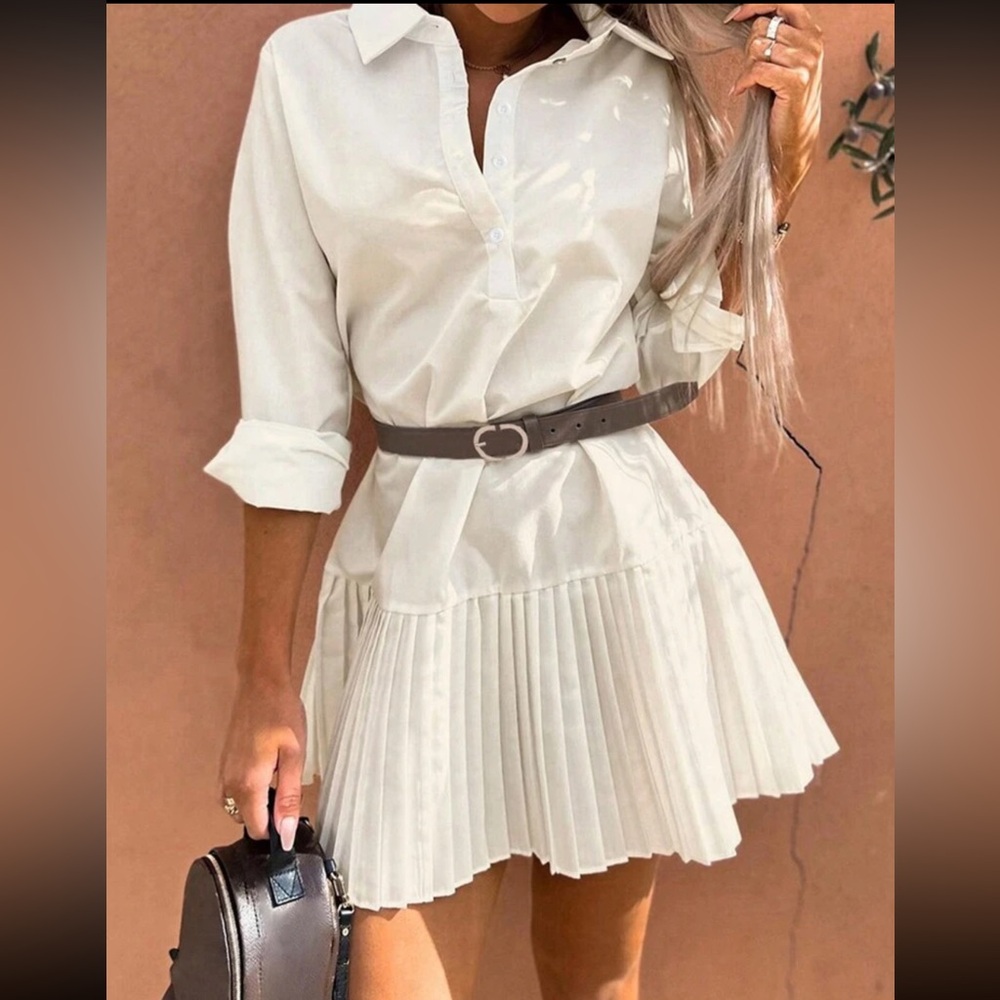 Long Sleeve Pleated Casual Dress